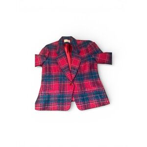 Vtg Pendleton Womens Size 10 100% Virgin Wool Blazer Fuchsia Teal Blue Plaid